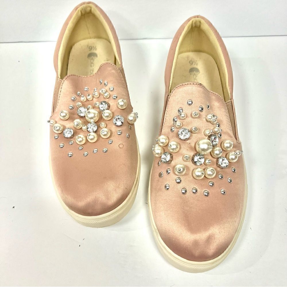 - Big Buddha pink satin “ bling” sneakers. Size 9.5